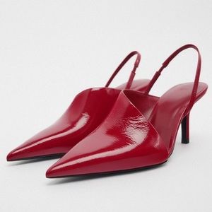 NEW (NWT) Red Asymmetric Pointed Toe Slingback Pumps